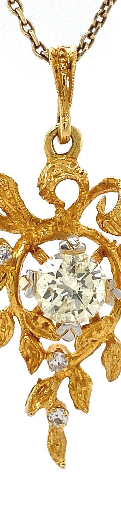 Vintage 18K Gold Pendant with Spinel and Diamond